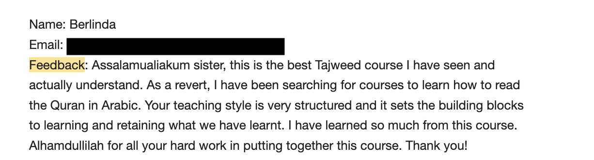 Tajweed Made Easy student feedback
