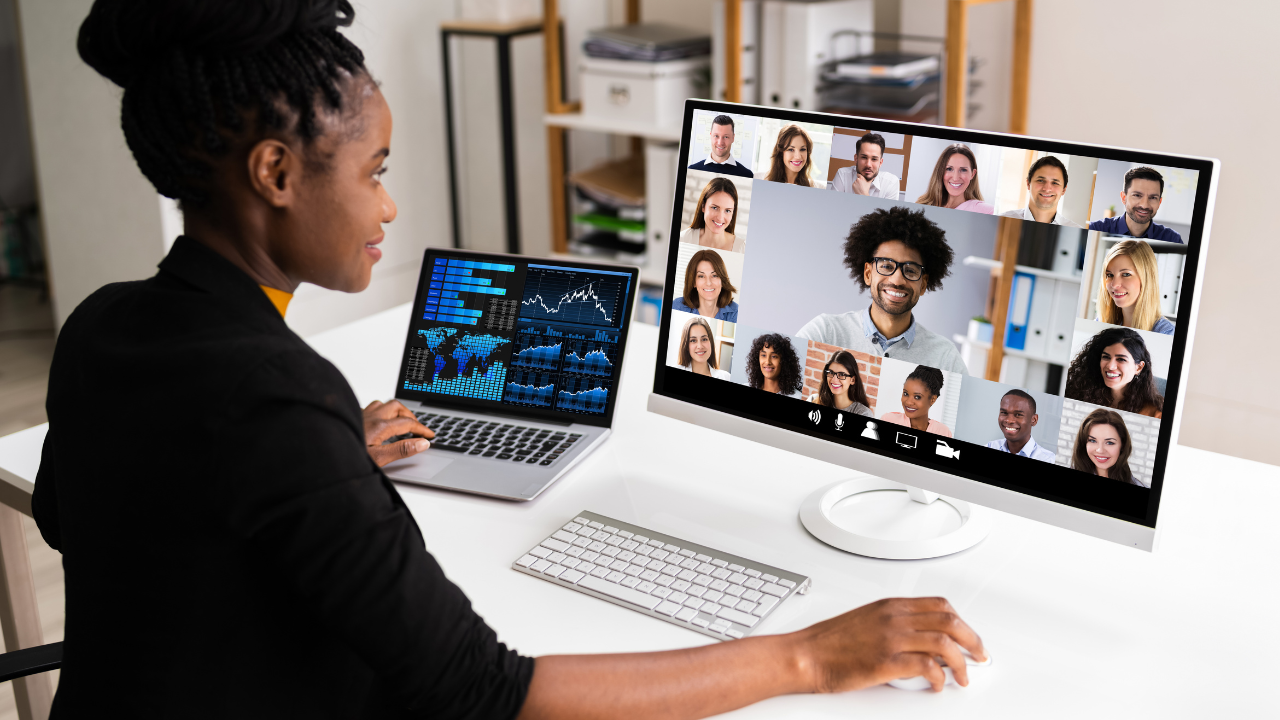 Professional on a video call with a team