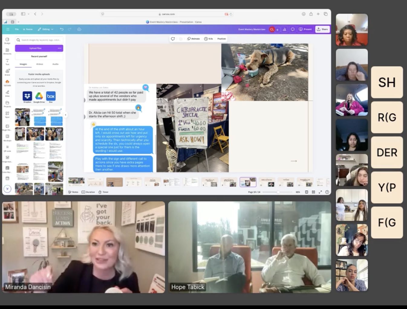 Miranda teaching a live Zoom training with attendees on screen