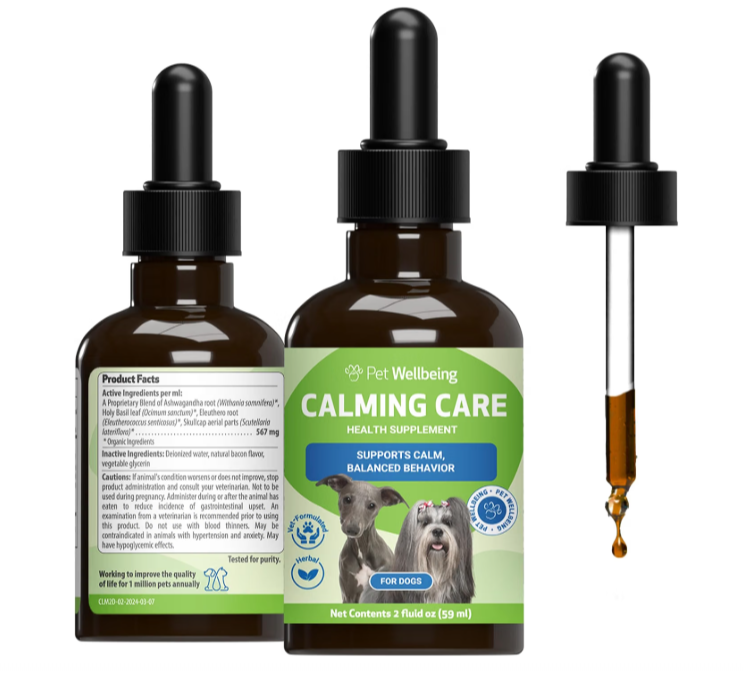 Pet Wellbeing Calming Care for Dogs - Stress Support & Relaxation, 2 oz NASC Certified & Vet-Formulated Liquid Calming Supplement with Adaptogens for Emotional, Behavioral & Nervous System Support
