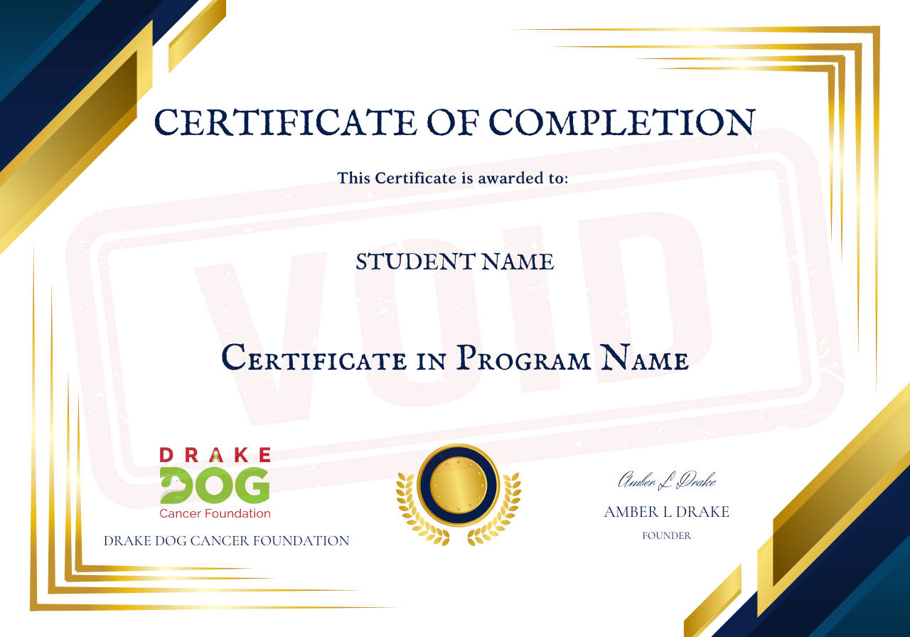 earn a certificate in Canine nutrition and start your dream job today with drake dog cancer foundation