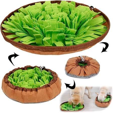 Snuffle mats are fabric-based enrichment toys that hide treats or kibble, encouraging dogs to use their natural foraging instincts for mental stimulation and slower eating.