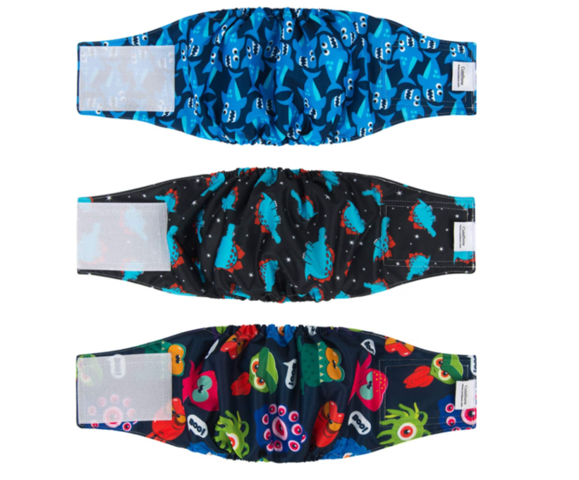 Leak-proof with waterproof exterior shell to prevent leaking and possible damage to rugs, carpets, sofas and so on, and has easy fuzzy fastener closures for a snug fit. CuteBone male dog diapers with not only sewn-in super absorbent pads, but also a pocket where you can add extra pads for heavier wetting. Also with comfy fast-dry inner lining that your dog won’t fuss over.