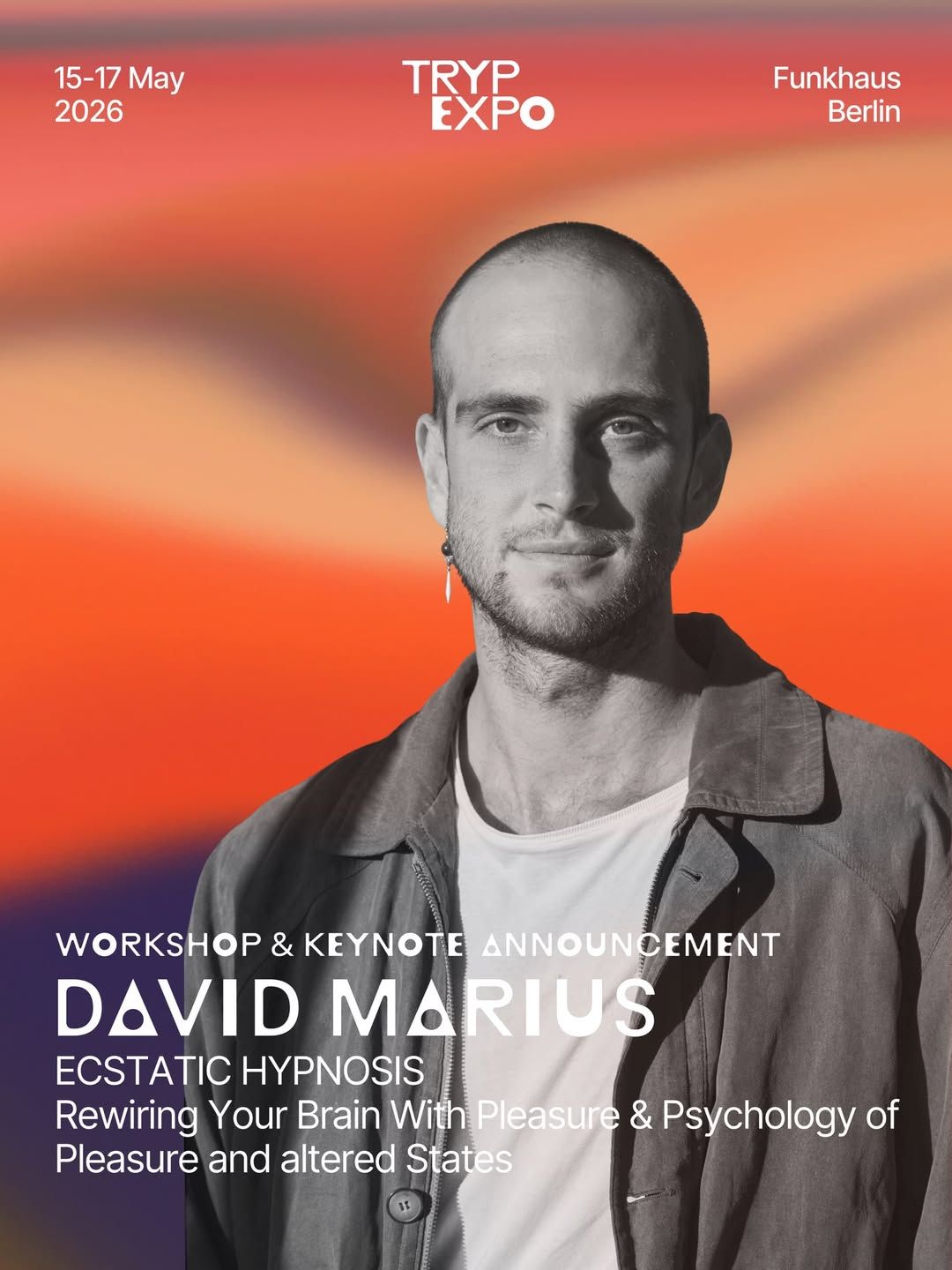 David Marius speaking at Tryp Expo Berlin on hypnosis and consciousness