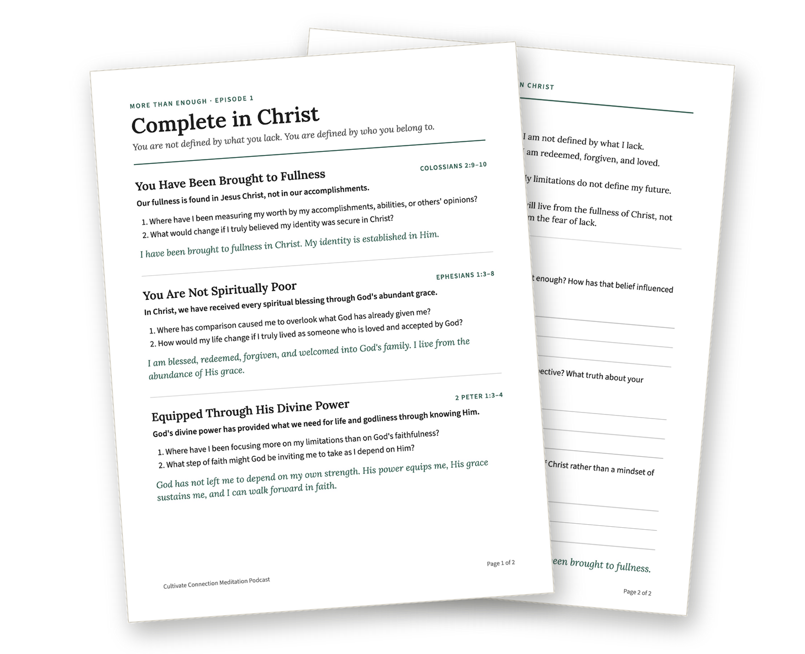 Pages one and two of the More Than Enough Episode 1 handout