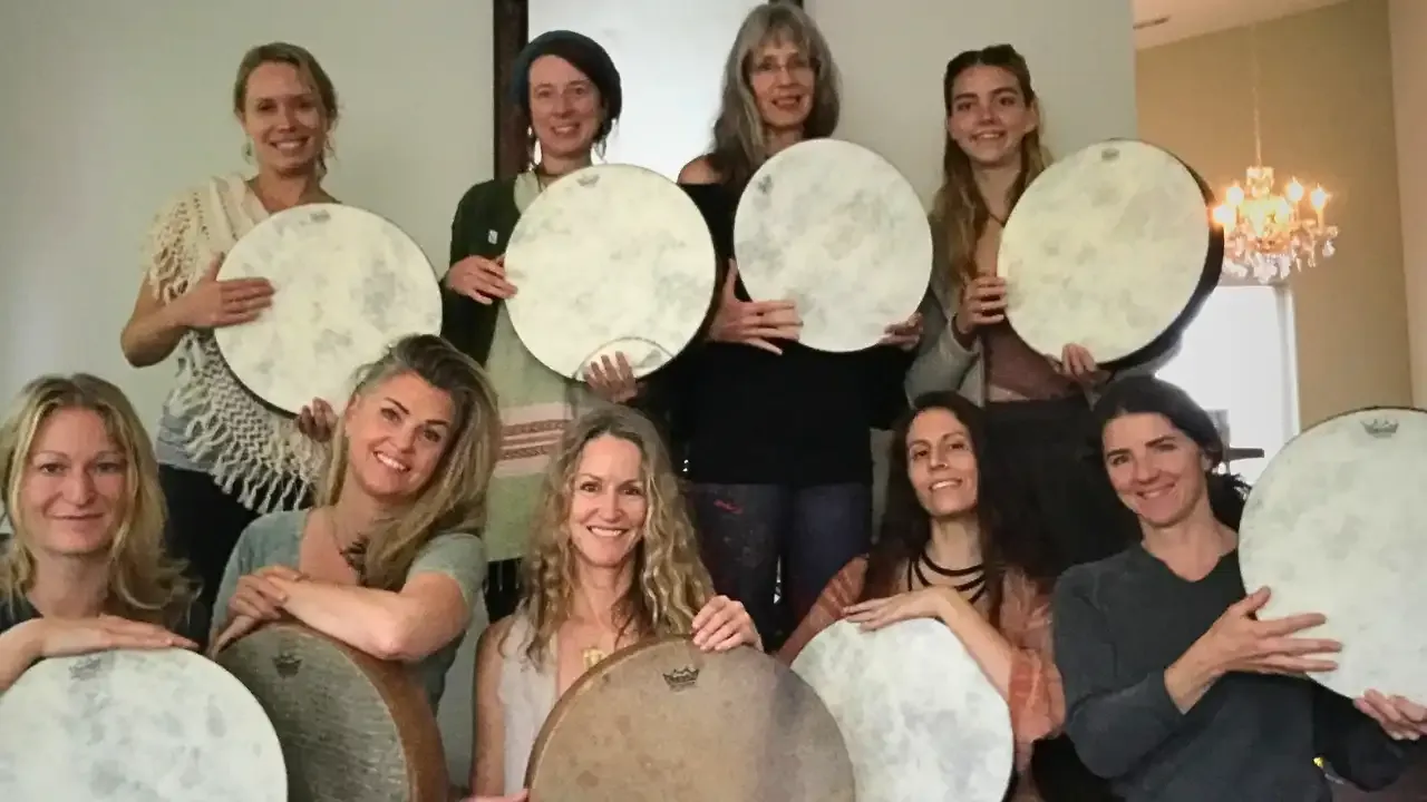 Krista Holland teaching frame drumming at a sacred drumming retreat in oregon width="1280" height="720"px