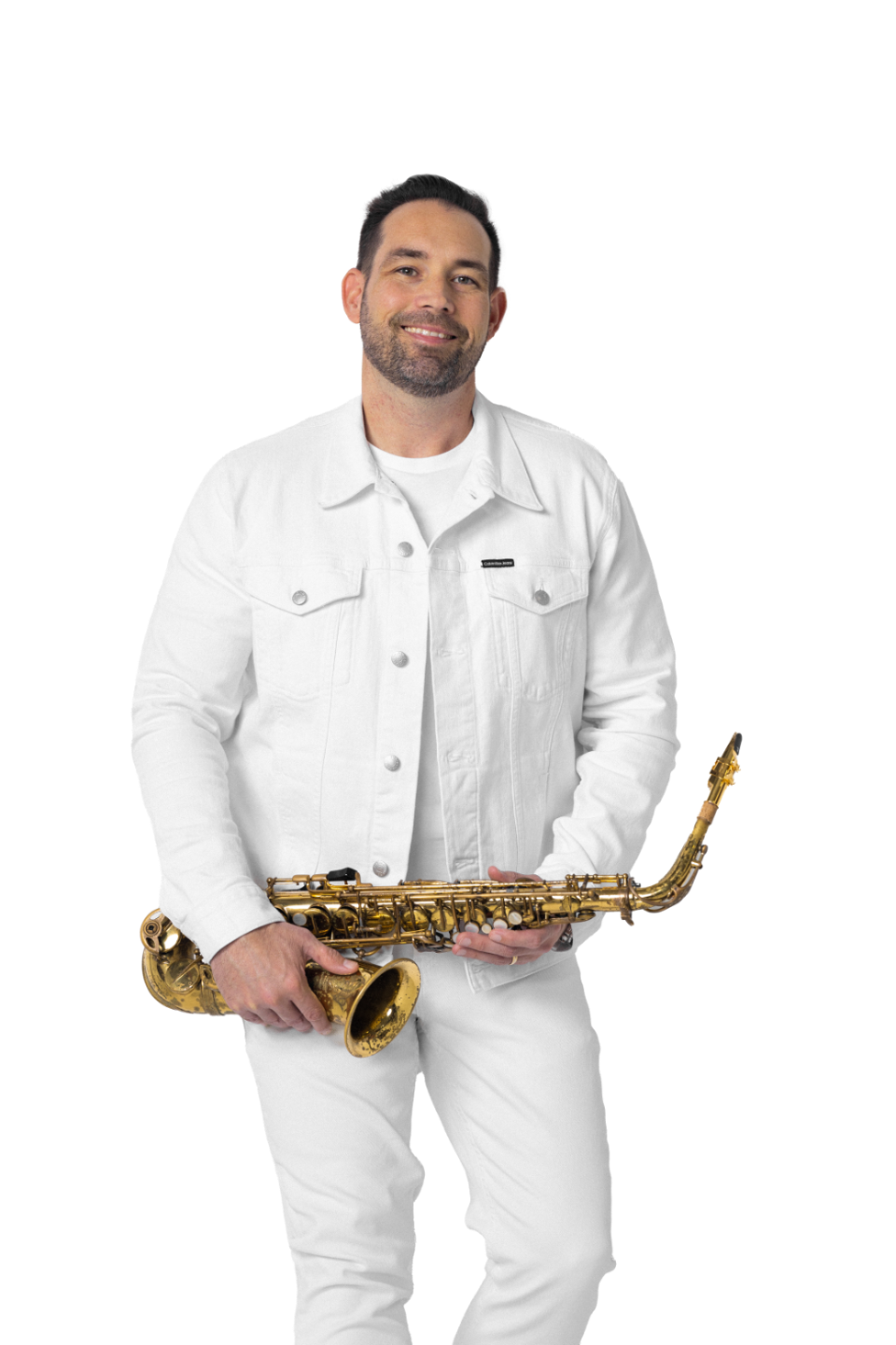 Jason Jackson holding a saxophone