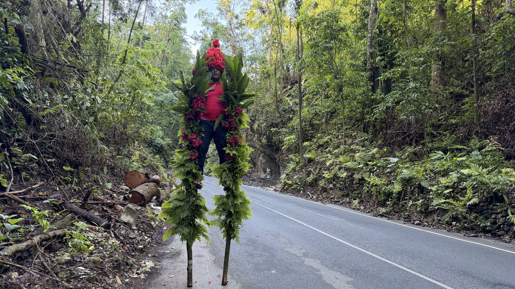 A local busker in the lush Fern Valley in Ocho Rios, Jamaica cruise port 