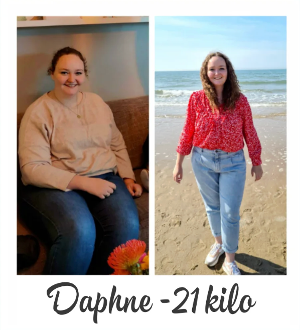 Daphne voor en na, 21 kilo eraf