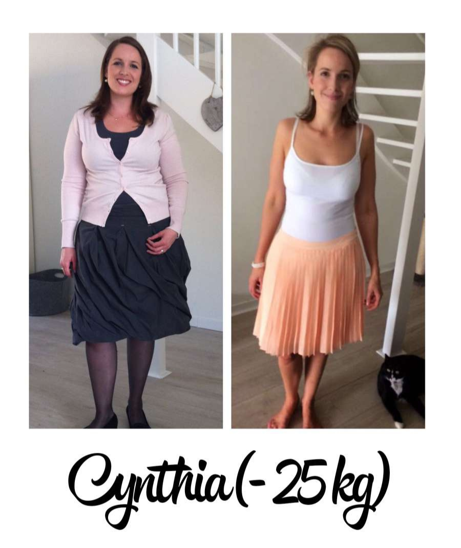 Cynthia voor en na, 25 kilo eraf