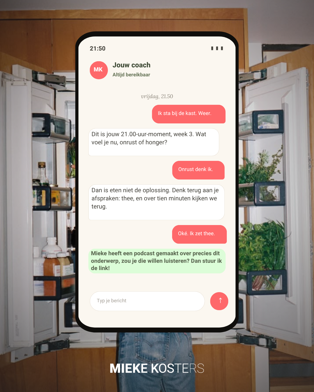 De coach in de app, op vrijdagavond bij de koelkast