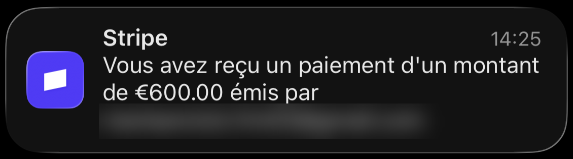 Notification Stripe d'un paiement reçu