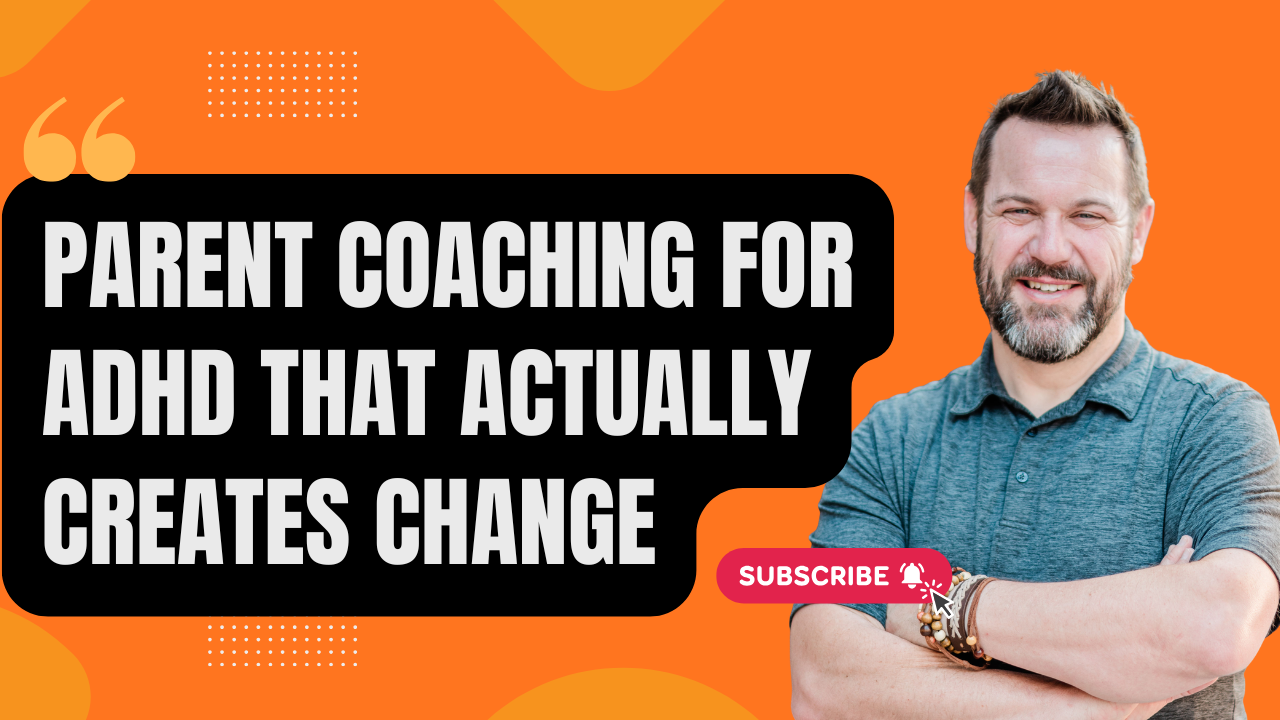 ADHD parent coaching support showing confident coach and transformation message