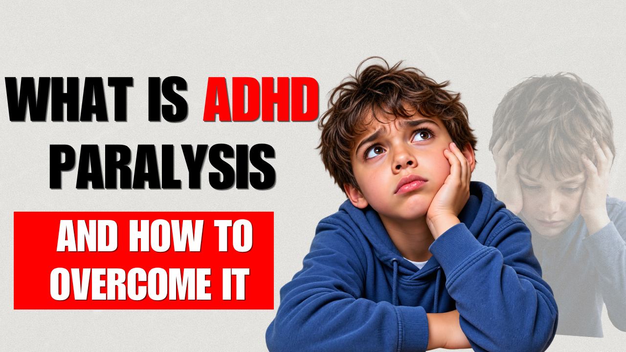 Child experiencing ADHD task paralysis and struggling to get started