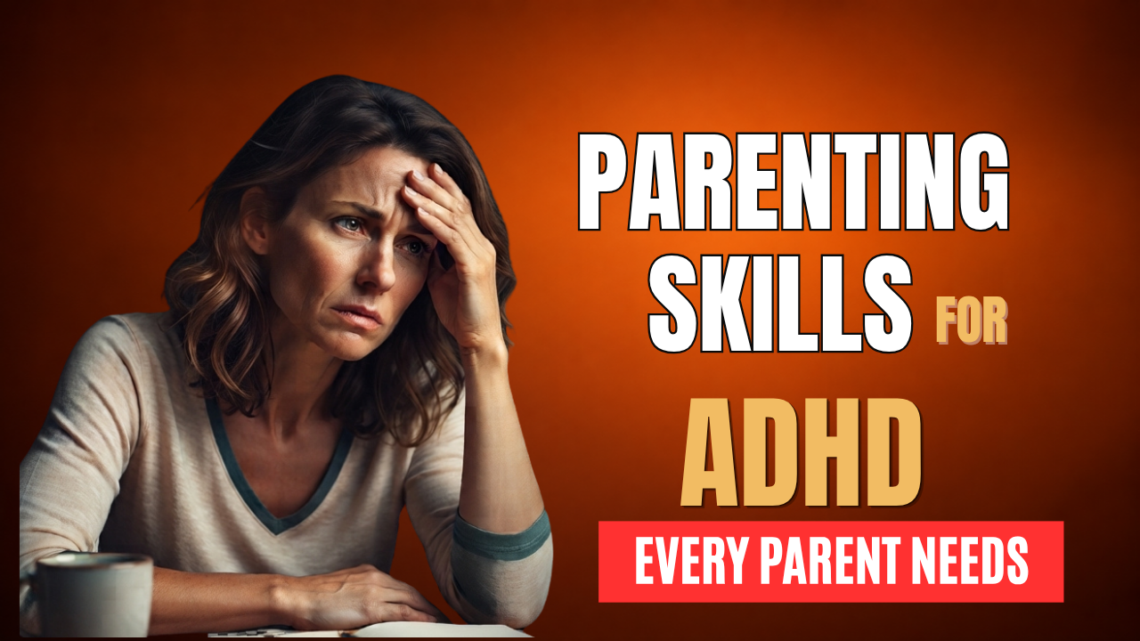 Stressed mother holding her forehead, illustrating parenting skills for ADHD that help parents manage daily challenges and support their children.