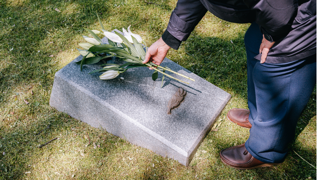 Flowers laid on a grave