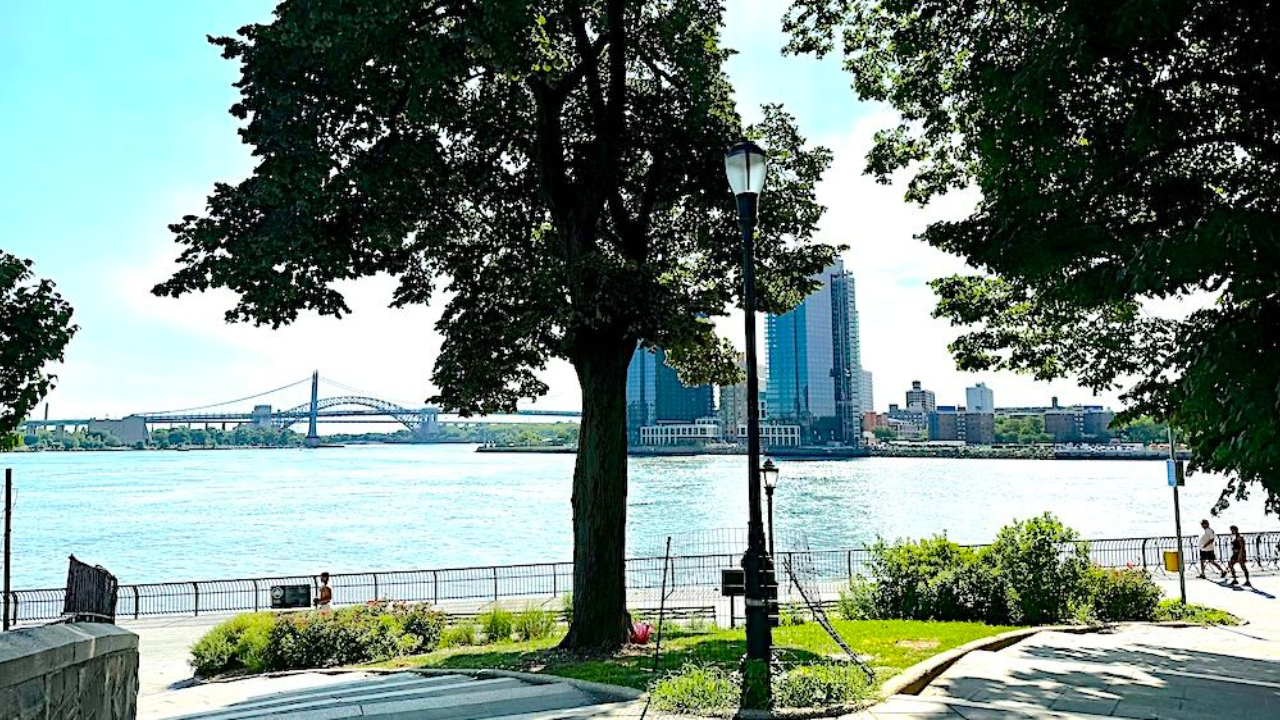 View of the East River and NYC skyline from 90th Street, the starting point for a fun NYC Ferry day