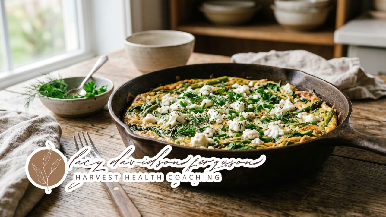 spring herb and goat cheese frittata with greens and pasture-raised eggs