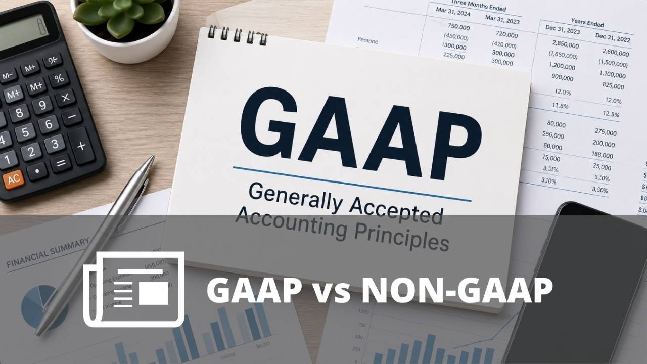 Cuaderno con las siglas GAAP junto a una calculadora y documentos financieros, representando los principios contables generalmente aceptados.