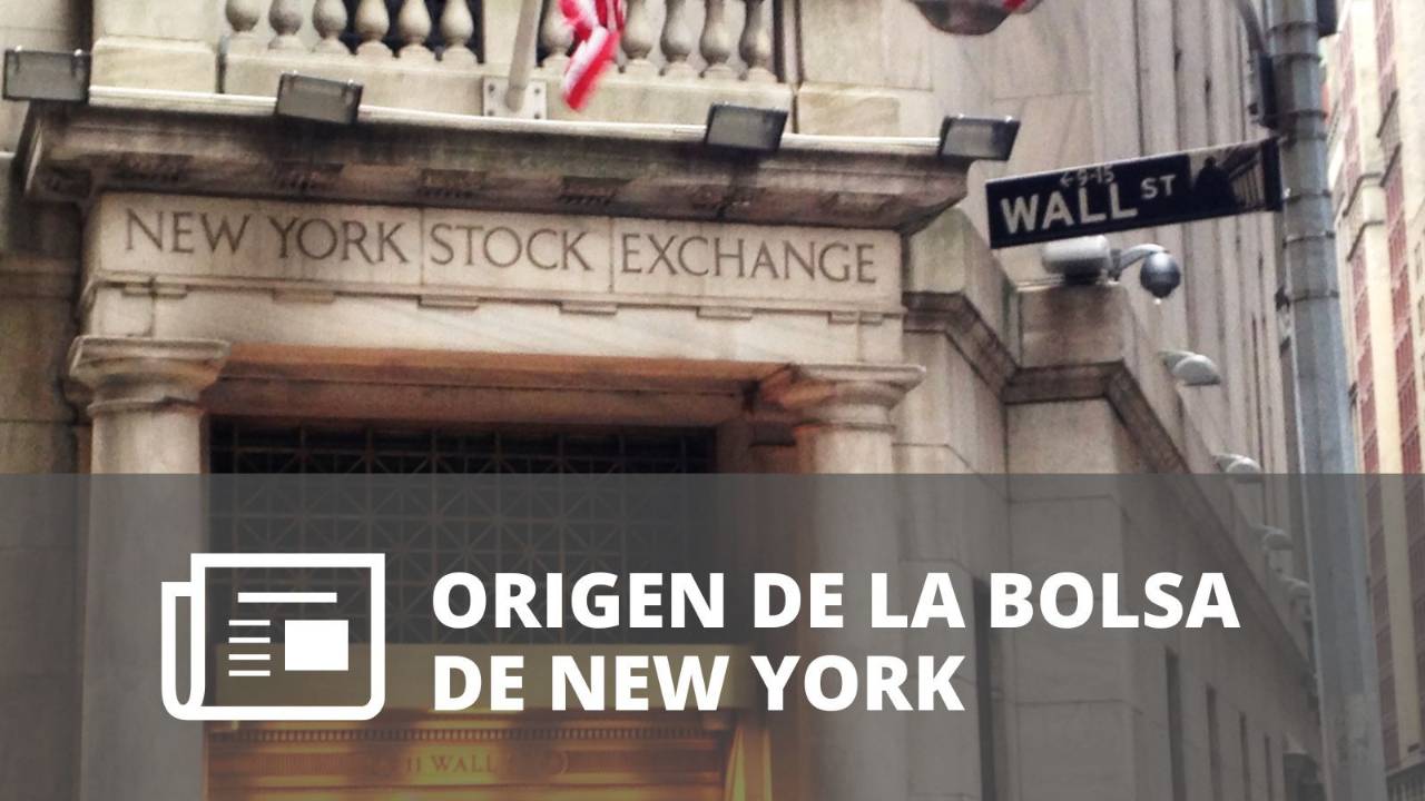 Fachada de la Bolsa de Valores de Nueva York junto al letrero de Wall Street, representando el origen y la historia de la NYSE.