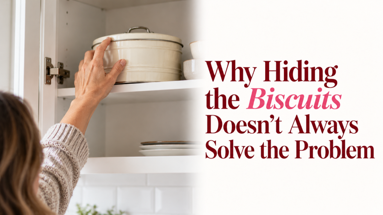 woman reaching for the biscuit tin 