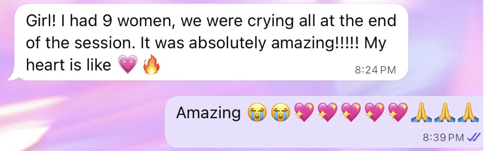 Student text: I had 9 women, we were crying all at the end of the session