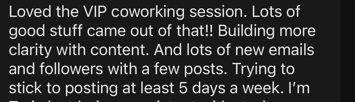 Student text: Loved the VIP coworking session