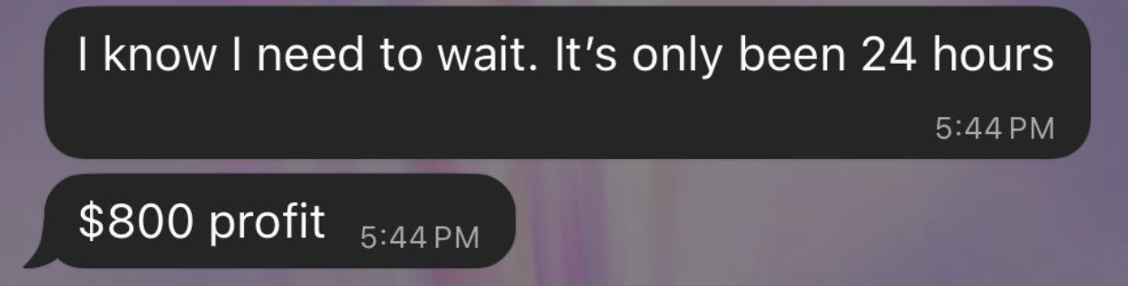 Student text: $800 profit