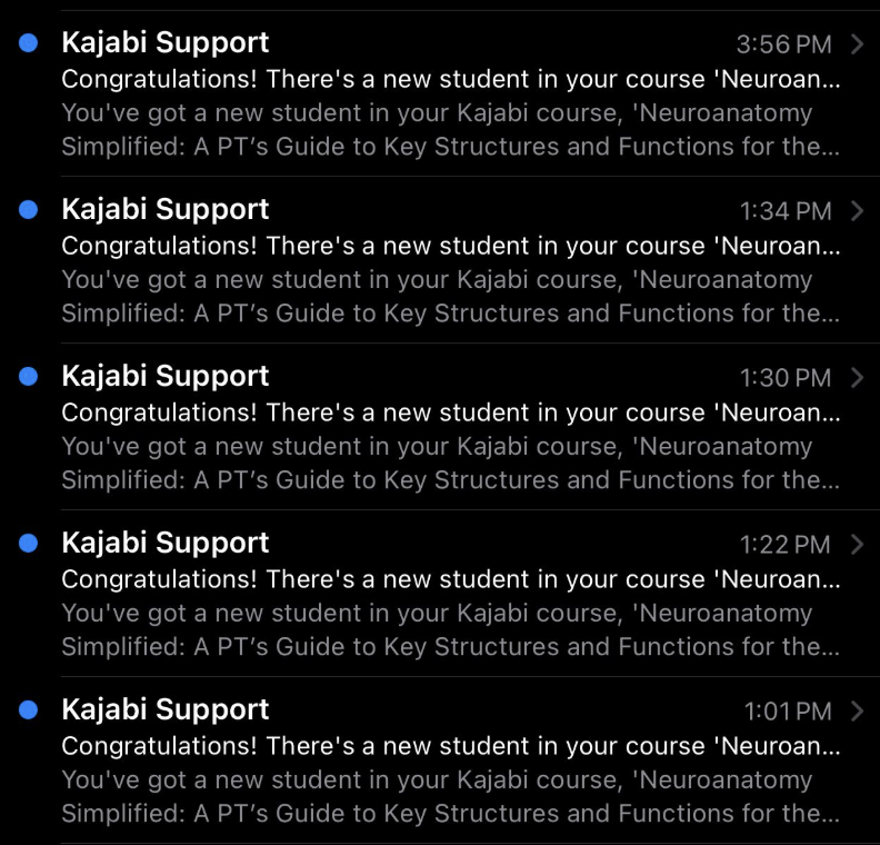 Kajabi new student email notifications