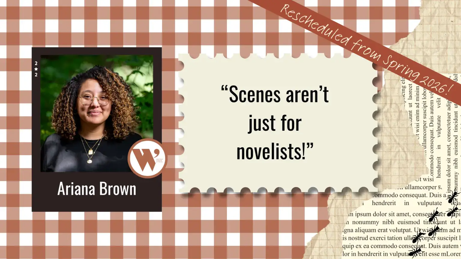 Poets Camp: 2 weeks of daily workshops for fun and community taught by Ariana Brown. July 1-15, 2025. Write new poems every day in a 2-hour generative workshops focused on the experiences of writers of color.