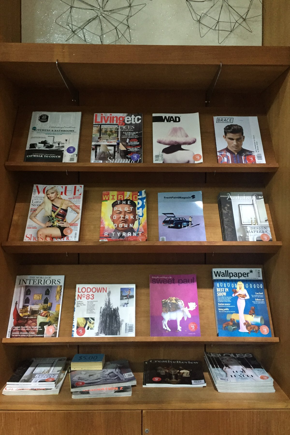 Magazines on a bookstore shelf
