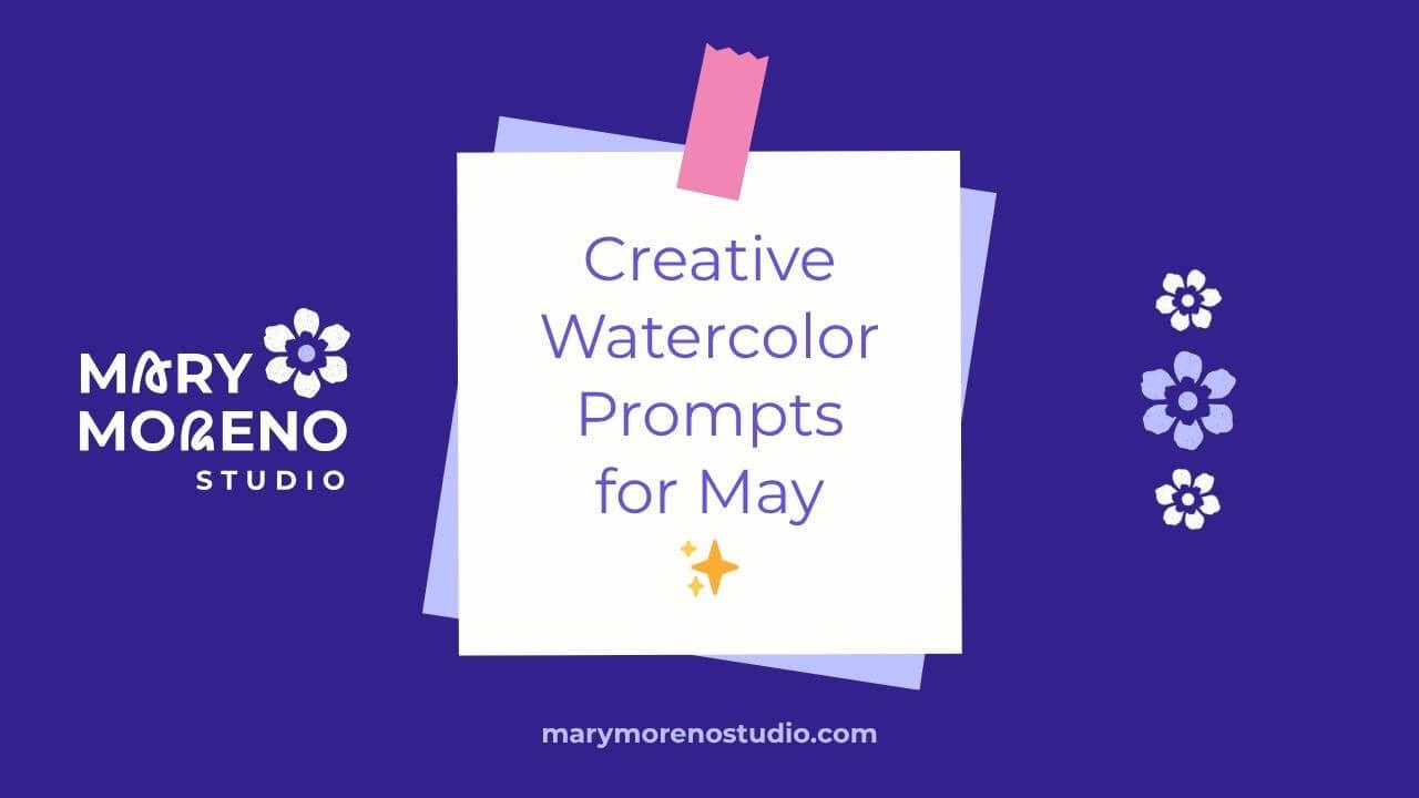 Branded blog cover titled “Easy Watercolor Ideas for May,” a post with watercolor inspiration and prompts for beginners.