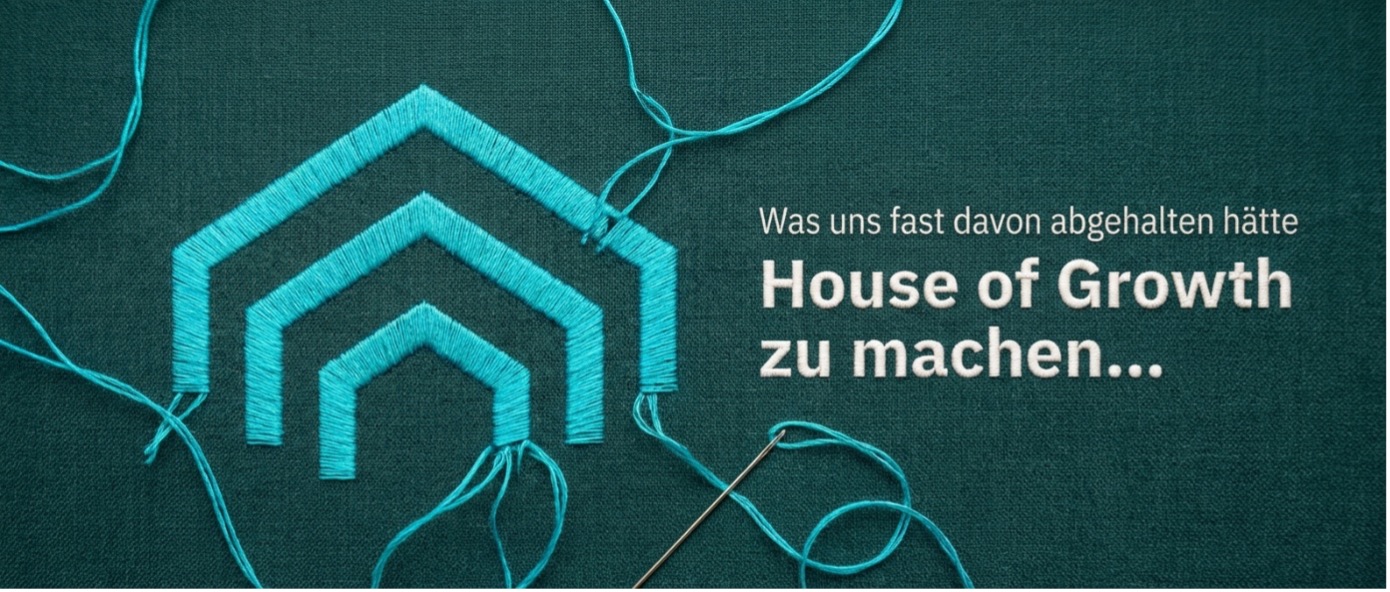 Gesticktes HoG Logo mit Text Was uns fast davon abgehalten hätte HOUSEofGROWTH zu machen...