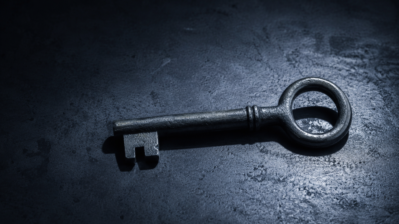 Close-up of a key on concrete surface representing the identity shift in women leadership when the survival strategy that built the career becomes the ceiling that holds it in place.  Amanda L. Christian SoulFIRE Leadership 