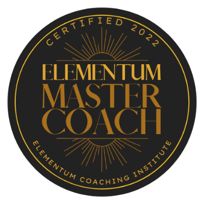 Certified 2022 Elementum Master Coach badge from the Elementum Coaching Institute. The circular black and gold emblem features a radiant sunburst design, symbolizing mastery in transformational coaching. This certification represents excellence in life coaching, leadership, and personal development, validating Amanda L. Christian’s expertise as a Master Life Coach specializing in burnout recovery, empowerment, and leadership coaching.