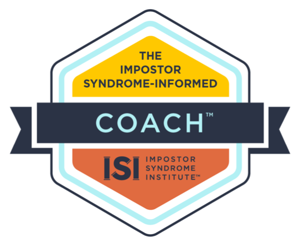 The Impostor Syndrome-Informed Coach certification badge from the Impostor Syndrome Institute (ISI). This hexagonal emblem features a bold design with yellow, navy blue, and orange elements, signifying expertise in identifying and overcoming impostor syndrome. This credential validates Amanda L. Christian’s specialization in mindset coaching, confidence-building, and leadership development, helping high-achieving women break free from self-doubt and step into their full potential.