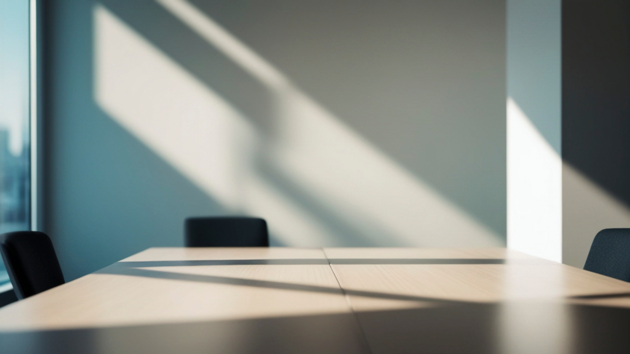 Empty conference room with vacant chairs and warm light, representing the members not in the room at an association event.