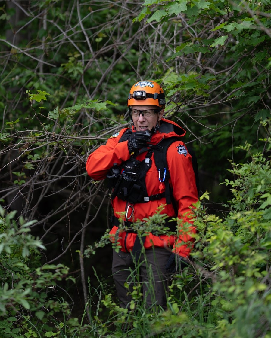 David Fox in Search and Rescue gear on a Pennsylvania Wilderness Search and Rescue deployment