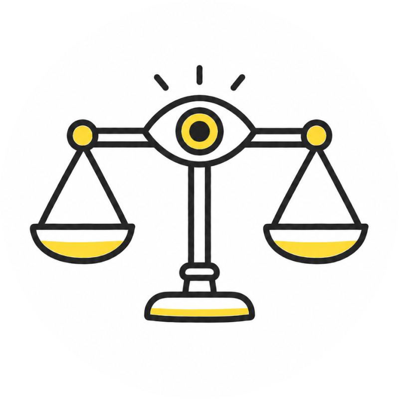 Balanced scales with an eye in the center