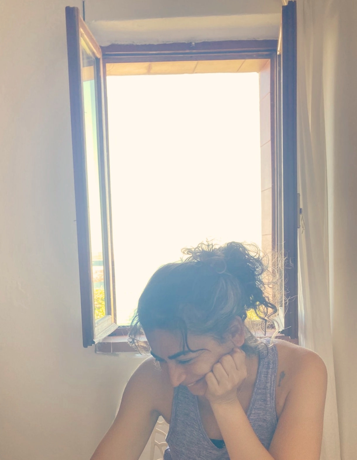 Karine in a moment of quiet presence