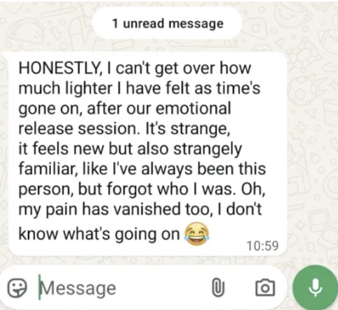Message from a client after an Emotional Release session