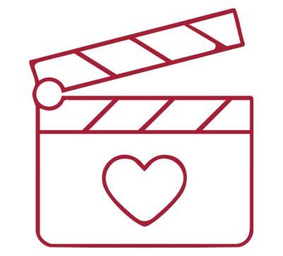 Icon of a film clapperboard  with a heart