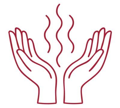 Icon of two hands with an energy beam