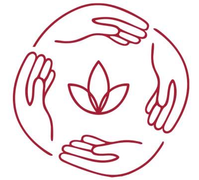 Icon of 4 hands repersenting a circle aith a lotus flower in the middle