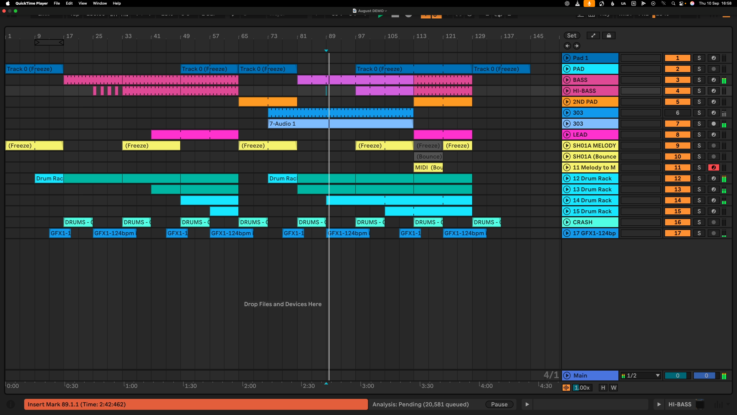 The August 2026 drum programming project open in Ableton Live