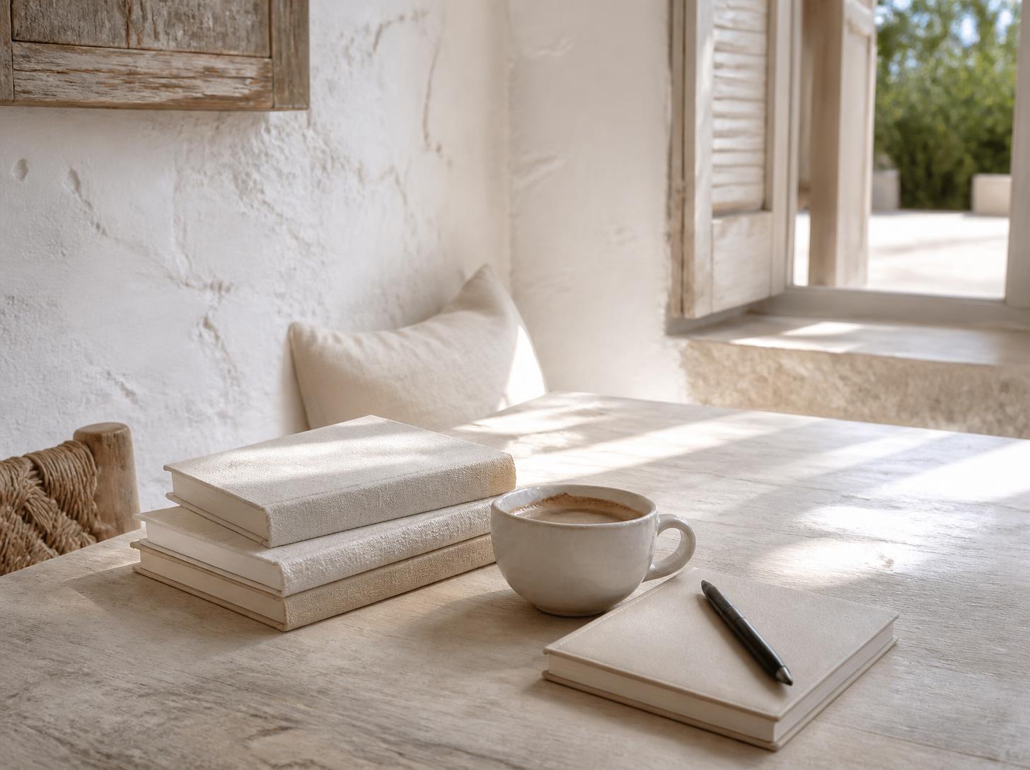 A small stack of books in a quiet Mallorca finca