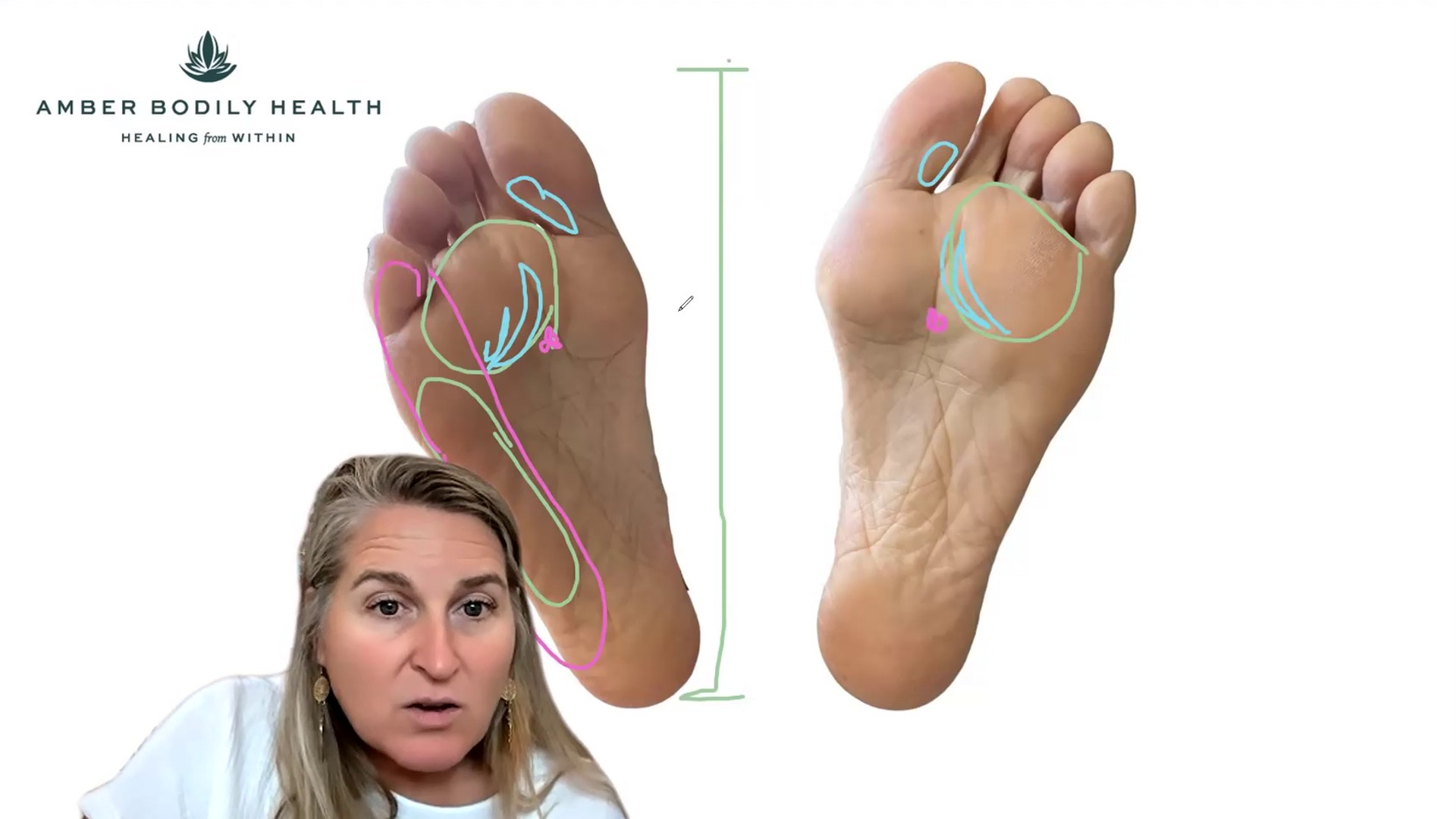 Amber reading a client's feet live on Zoom