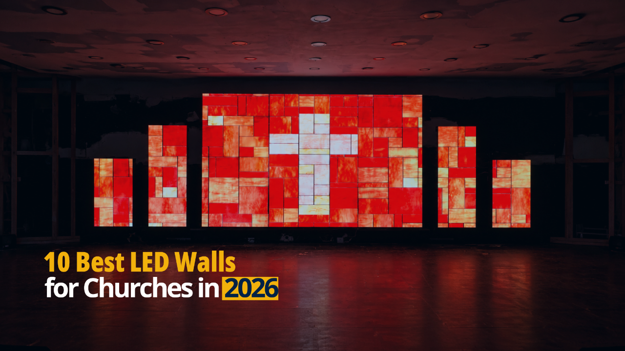 LED wall display in a church sanctuary for worship services