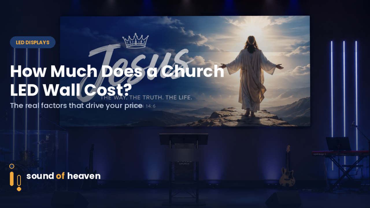 Premium church stage setup featuring a full-width LED video wall