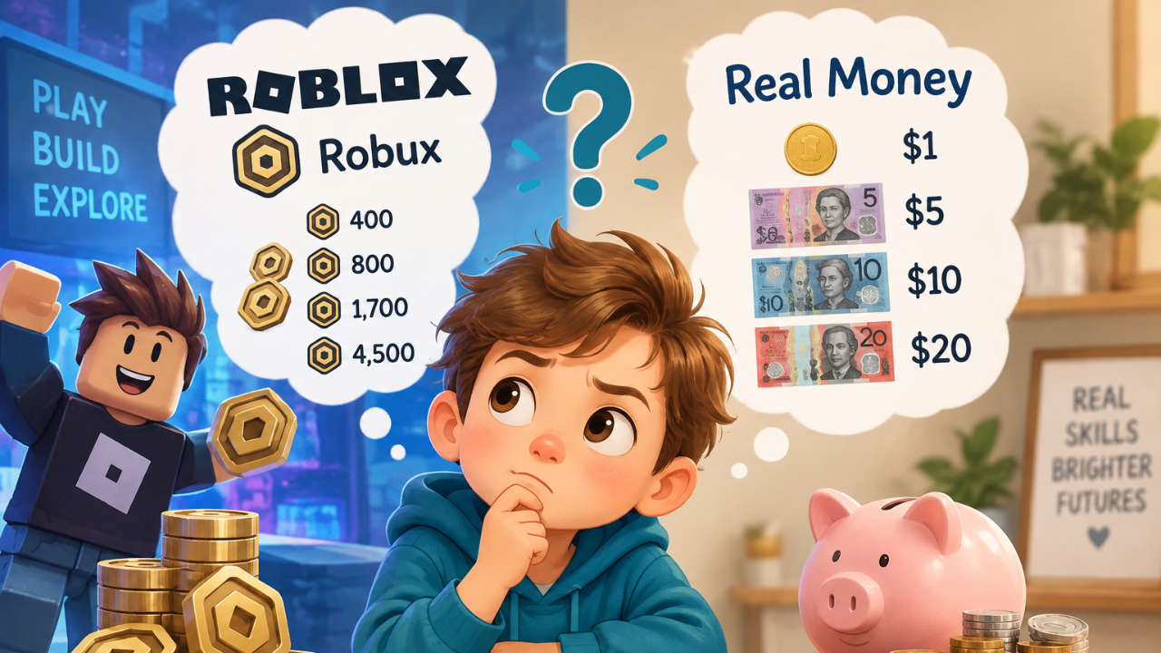 kids in game purchases, talking to kids about robux, roblox spending kids